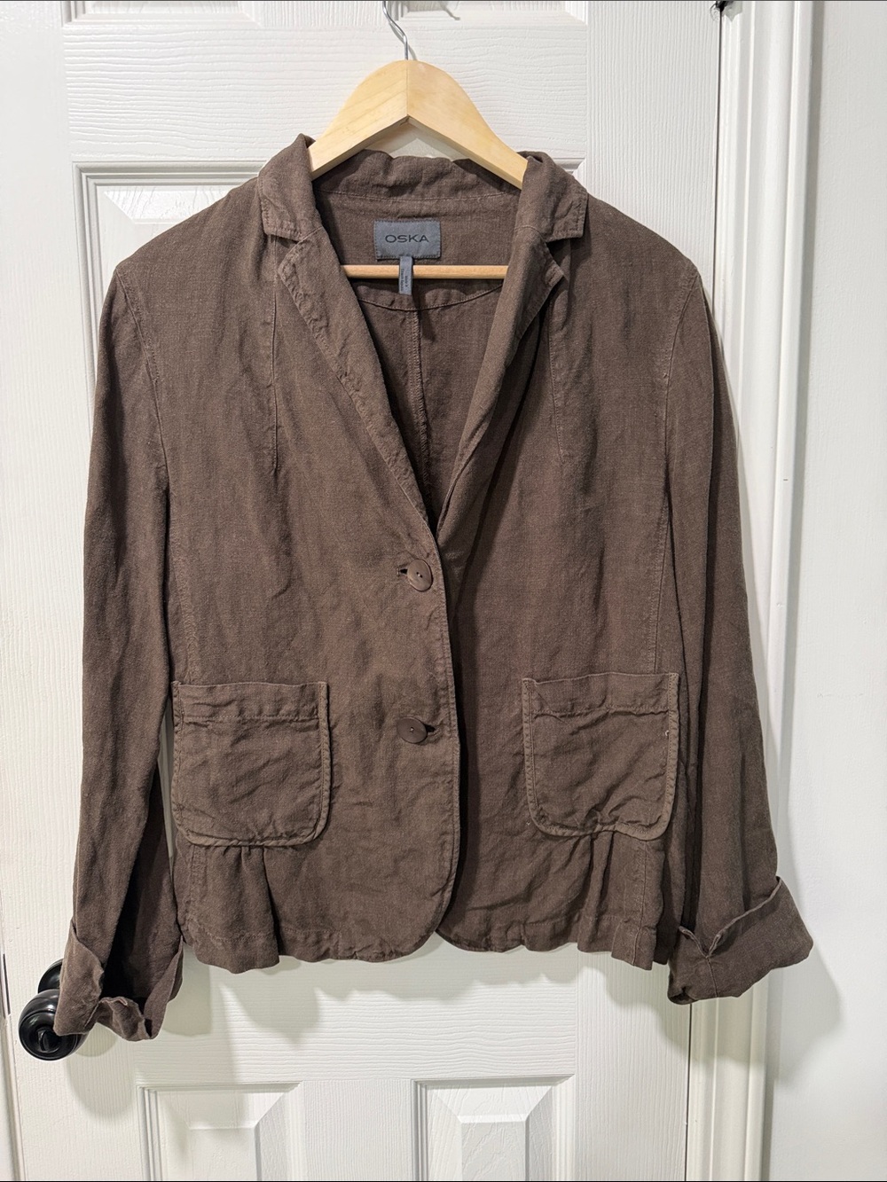 OSKA Brown Linen-Blend Relaxed Blazer CZ 8/10